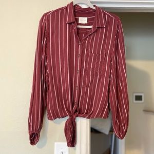 American Eagle Burgundy Stripe Button Down Blouse